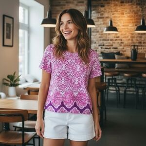 CHICO'S  Cotton/ Modal Blend Printed Top